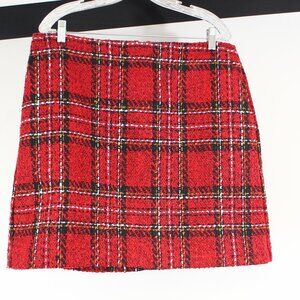 LOFT Red Plaid Tweed Mini Skirt NWT Size 14